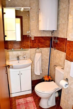 Shower, free toiletries, hair dryer, towels