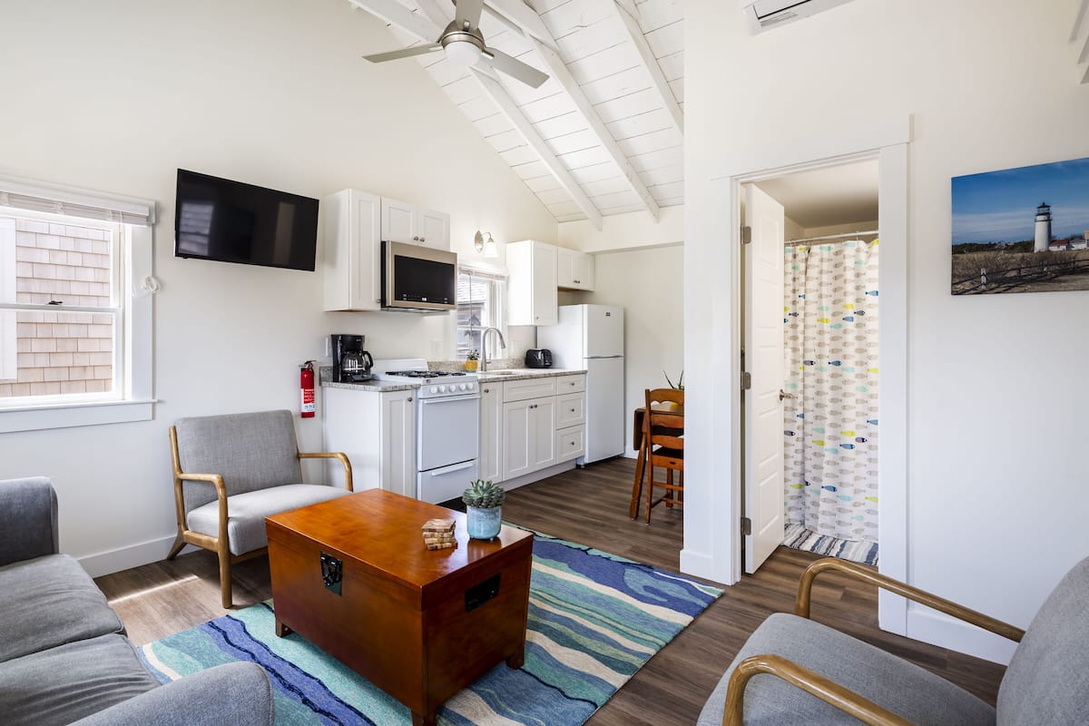 cottage 6 - 2 bedrooms, beach view | living area | flat-screen tv