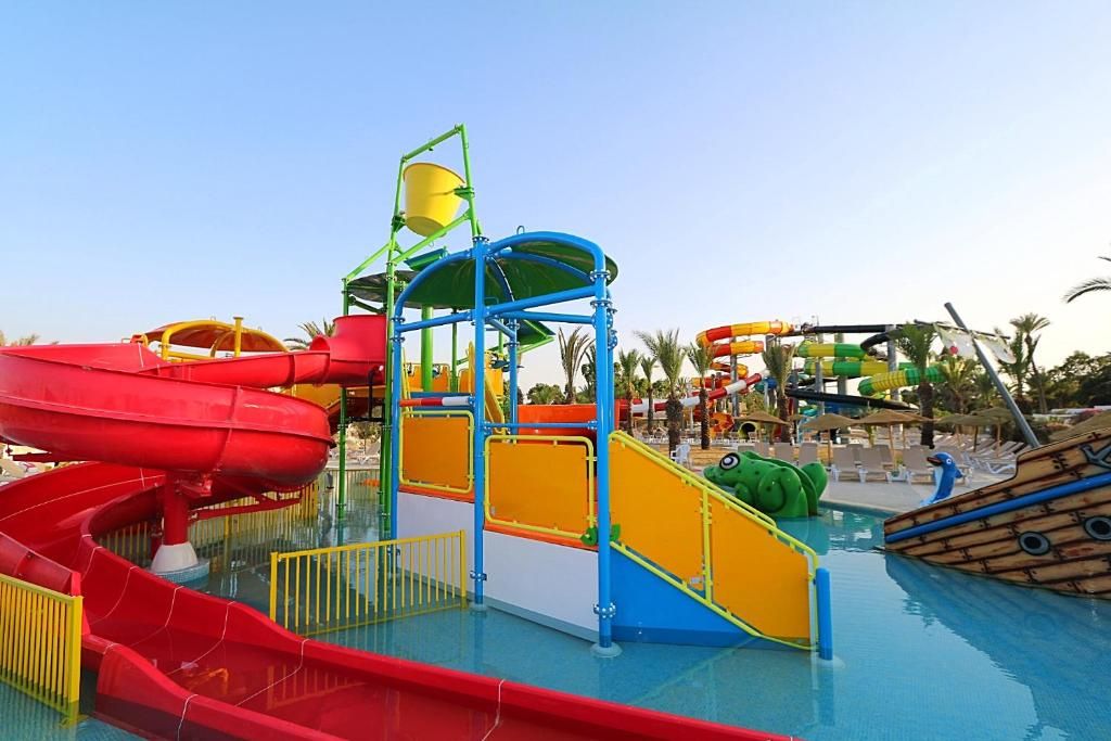 A water park with various slides and play structures.