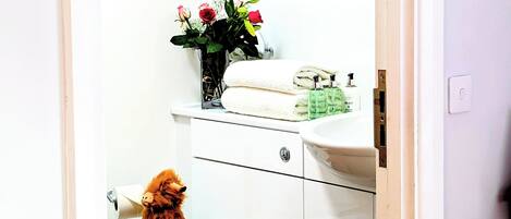A bathroom with a toilet, a sink, and a mirror.