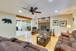TV, fireplace, video-game console
