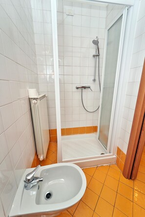 Shower, towels, toilet paper
