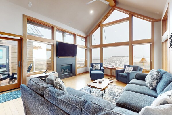 TV, fireplace, DVD player, books