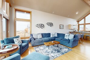 TV, fireplace, DVD player, books