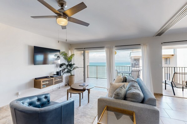 TV, DVD player, books, stereo