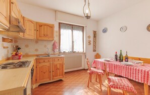 Fridge, stovetop, cookware/dishes/utensils