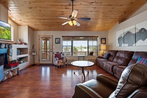 Smart TV, fireplace, DVD player, books