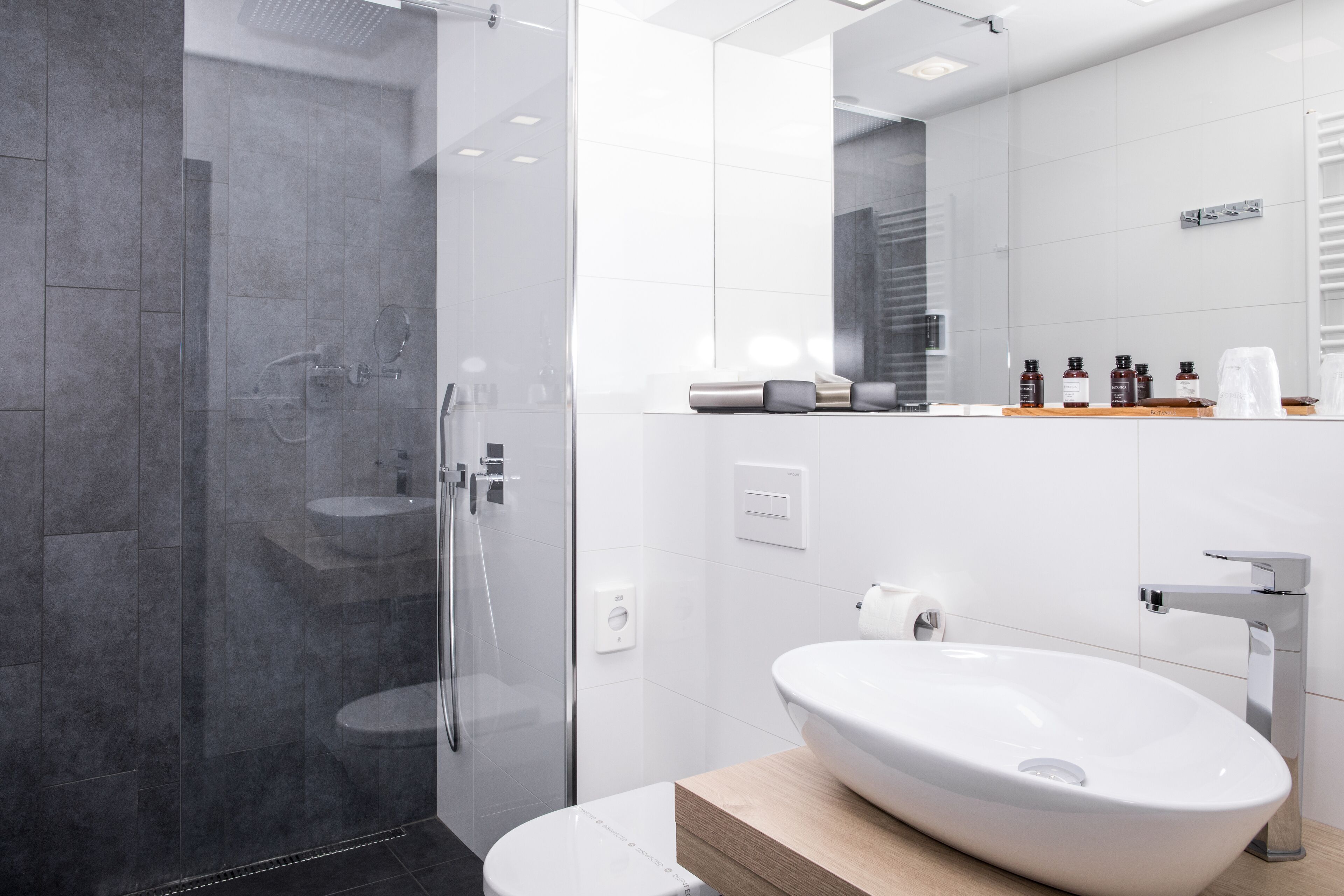 Habitación Business doble | Baño | Artículos de higiene personal de diseño, secador de pelo y zapatillas
