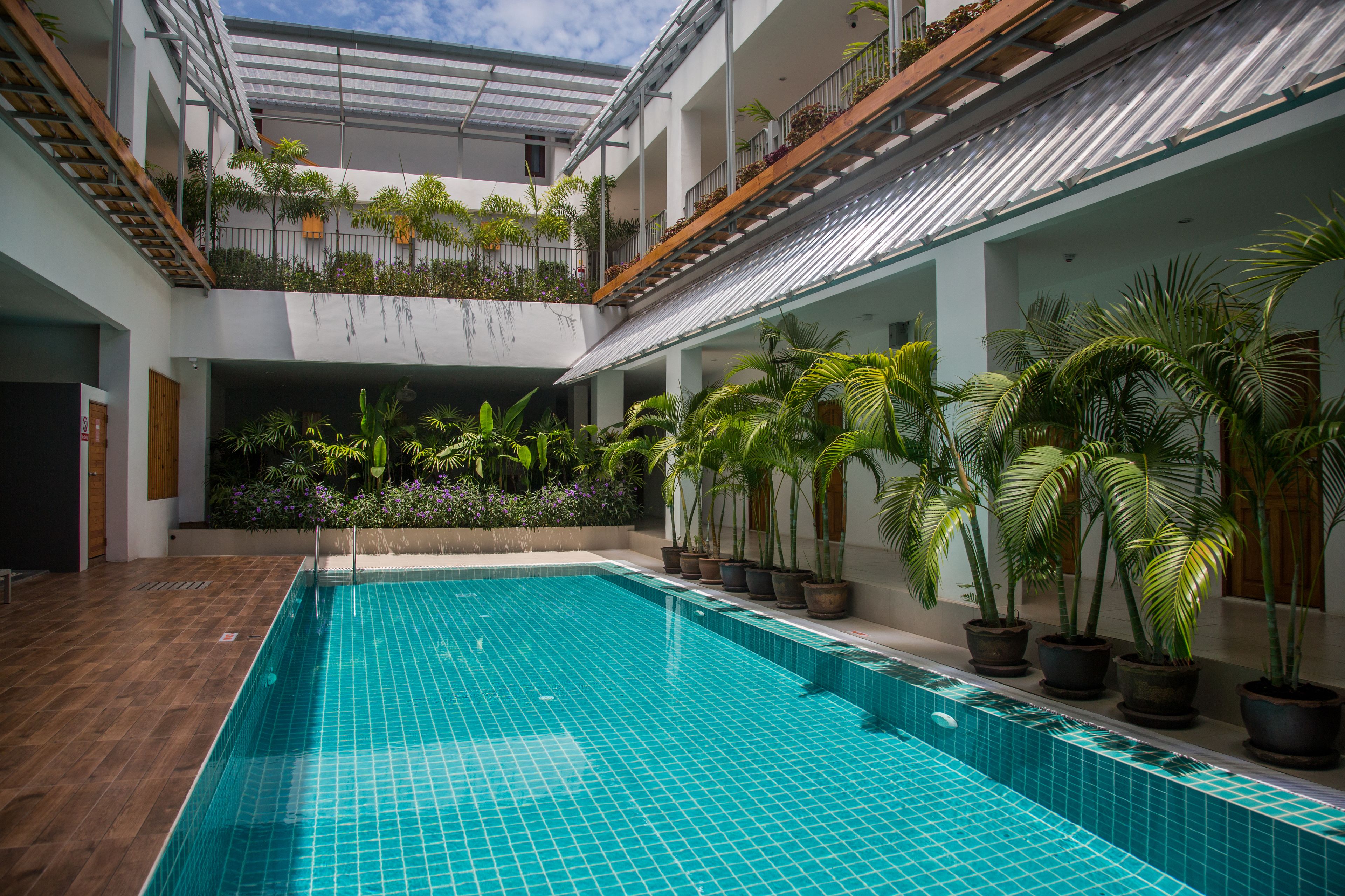 Outdoor pool, pool loungers