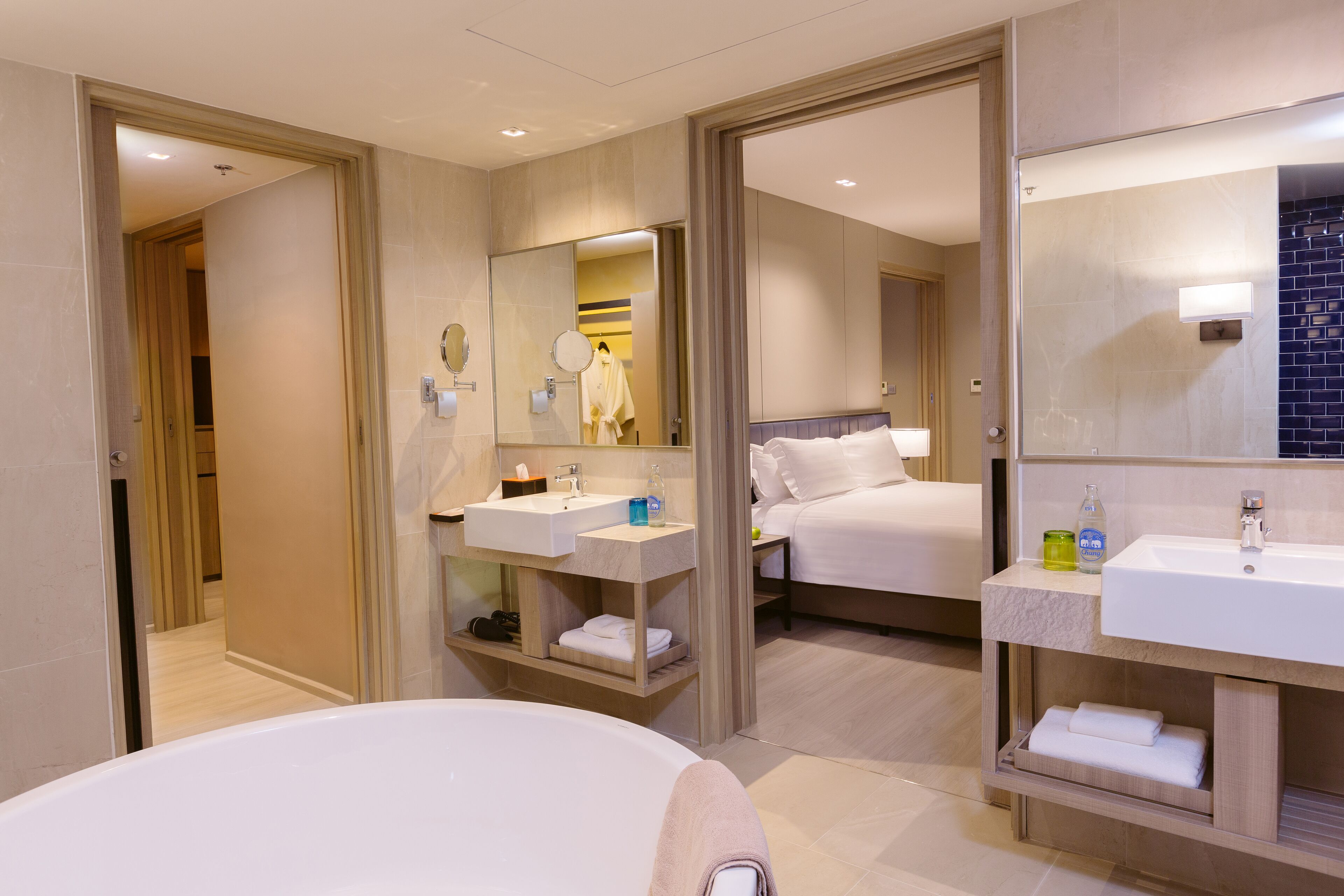 free toiletries, hair dryer, bathrobes, slippers