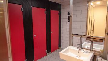 Shower, free toiletries, slippers, towels