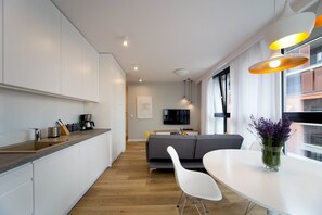 Deluxe Apartment, 1 Queen Bed with Sofa bed (Pure White) | Living room | Flat-screen TV, iPod dock, MP3 dock - Lemir Cracow Apartments (Kraków)