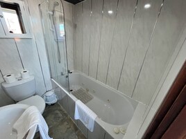 Premium vierpersoonskamer | Badkamer | Gratis toiletartikelen, een haardroger, handdoeken