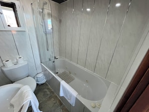 Chambre quadruple Prestige | Salle de bain | Articles de toilette (gratuits), séchoir à cheveux, serviettes fournies