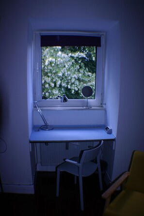 Individually decorated, individually furnished, desk, iron/ironing board