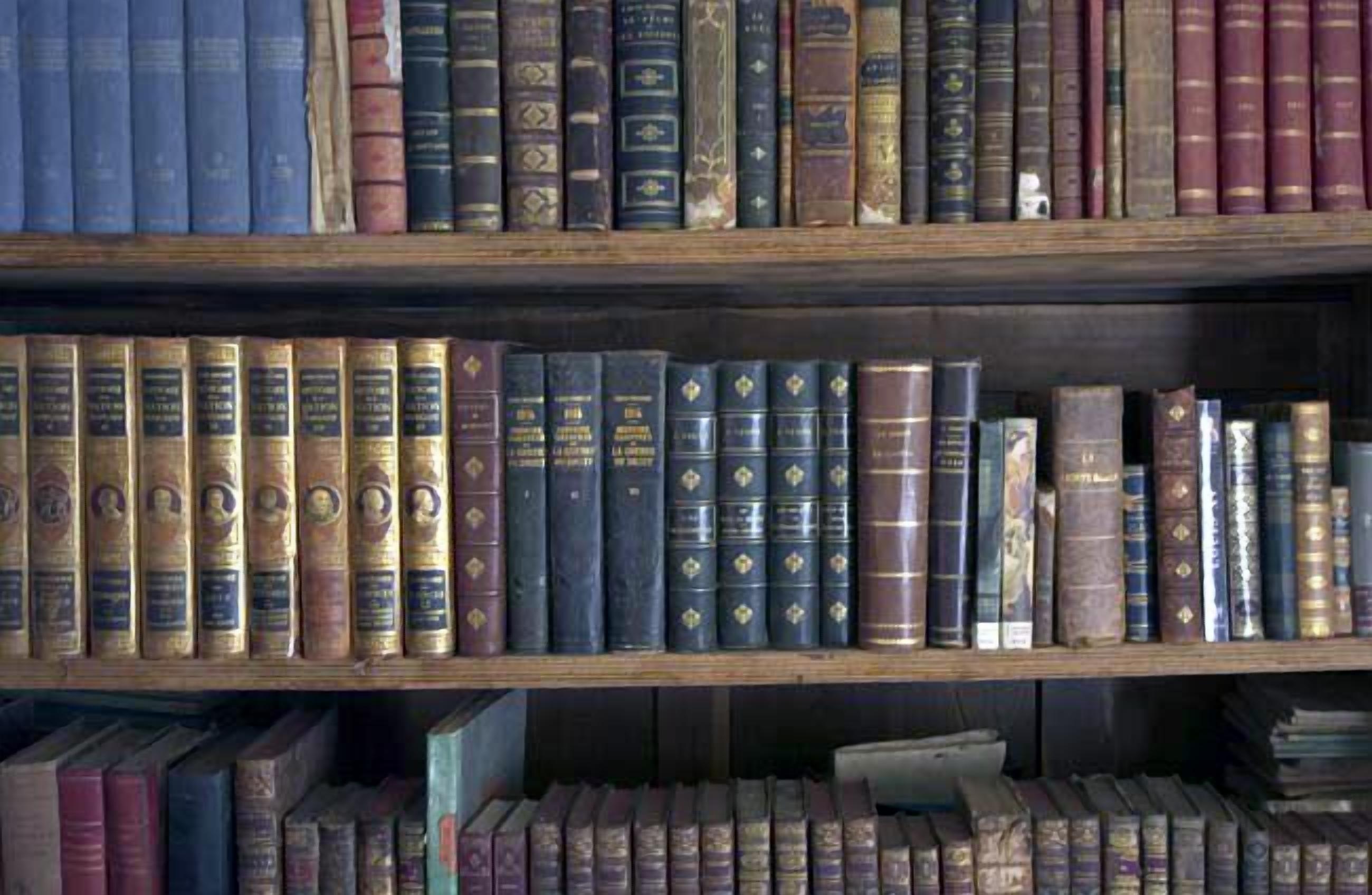 A bookshelf with multiple rows of books.