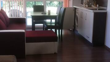 Exclusive Studio, 1 King Bed with Sofa bed, Smoking, Beach View | Living area | Flat-screen TV