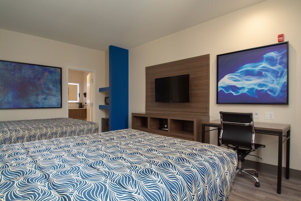 Standard Room, 2 Queen Beds, Non Smoking | Desk, laptop workspace, blackout curtains, iron/ironing board