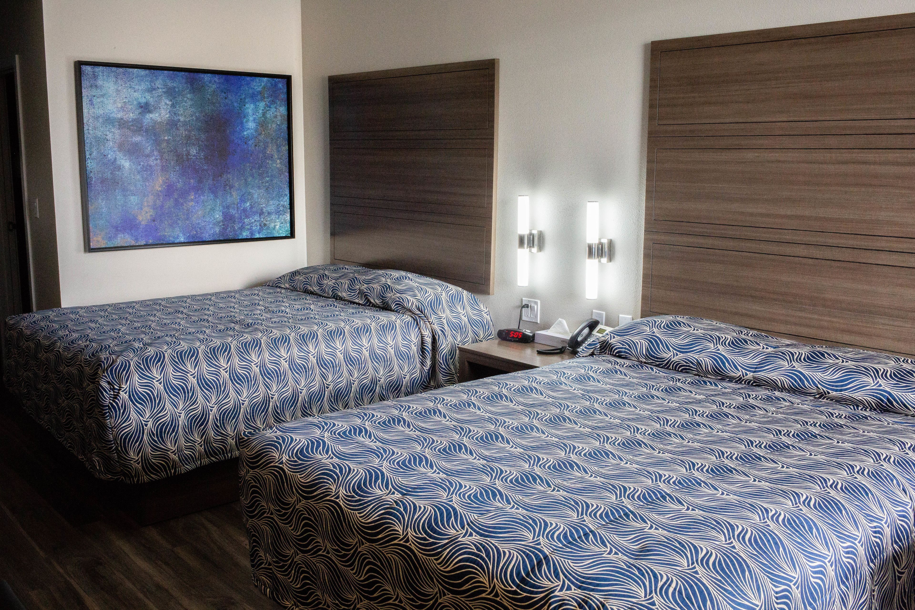 standard room, 2 queen beds, non smoking | desk, laptop workspace, blackout curtains, iron/ironing board