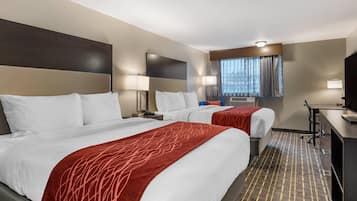 Premium bedding, pillow-top beds, blackout curtains, iron/ironing board