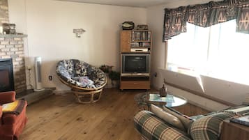 TV, fireplace, DVD player, books