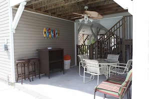 Outdoor dining - Perfect Family Beach Home w/ Private Pool!  2 min. golf cart ride to the Beach! (Garden City)