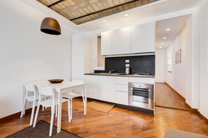 Apartment, 1 Queen-Bett und Schlafsofa, Nichtraucher, Stadtblick | Eigene Küche | Kühlschrank, Mikrowelle, Ofen, Herdplatte