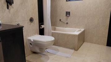 Prince Suite | Bathroom | Spring water bathtub, rainfall showerhead, free toiletries, hair dryer