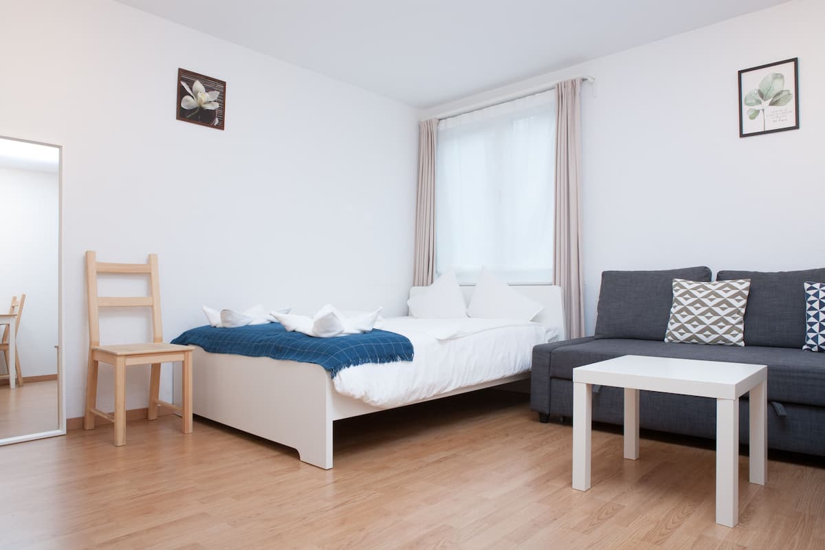 Studio économique, 1 lit double et 1 canapé-lit, vue sur la ville | Décor unique, ameublement unique