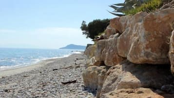 Beach nearby, sun-loungers, beach umbrellas