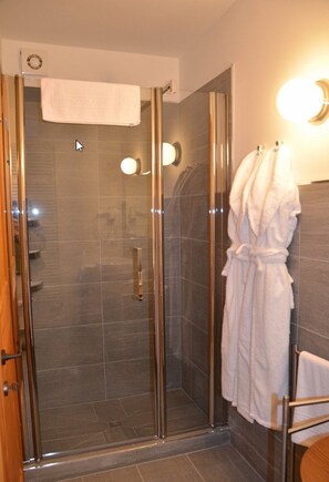 Deluxe Apartment | Bathroom | Shower, bathrobes, bidet, towels
