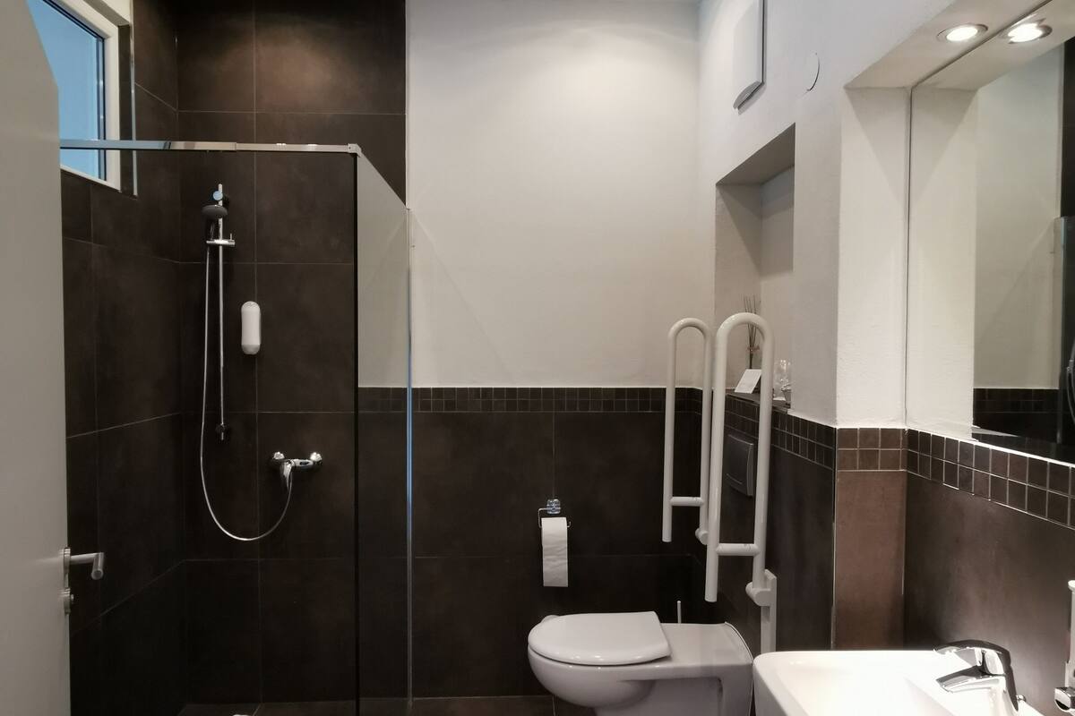 double room, accessible | bathroom | shower, free toiletries, hair dryer, towels