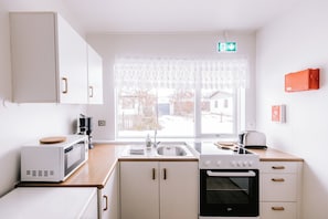 Apartment, 1 Bedroom | Private kitchen | Fridge, microwave, oven, stovetop - Eldá apartments (Myvatn)