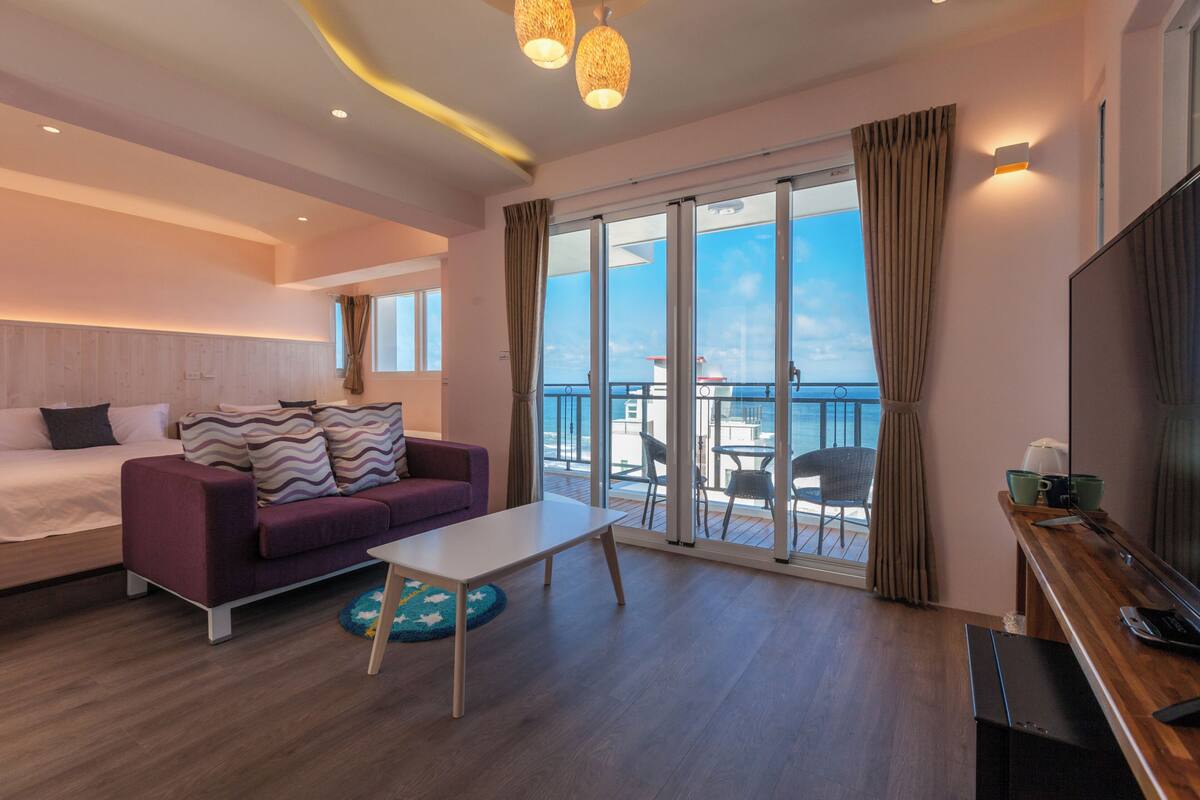 Panoramic Quadruple Room, 2 Double Beds, Accessible, Ocean View | Blackout curtains, free WiFi, bed sheets