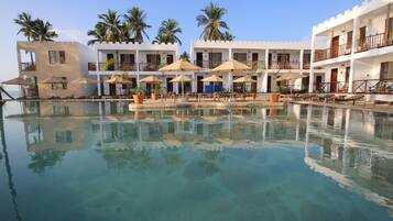 2 outdoor pools, pool umbrellas, pool loungers