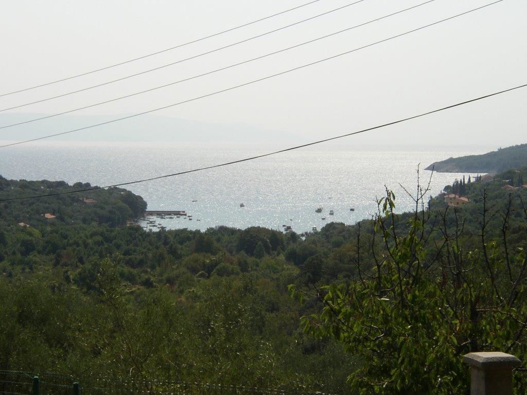 A coastal landscape with dense greenery and a view of the sea.
