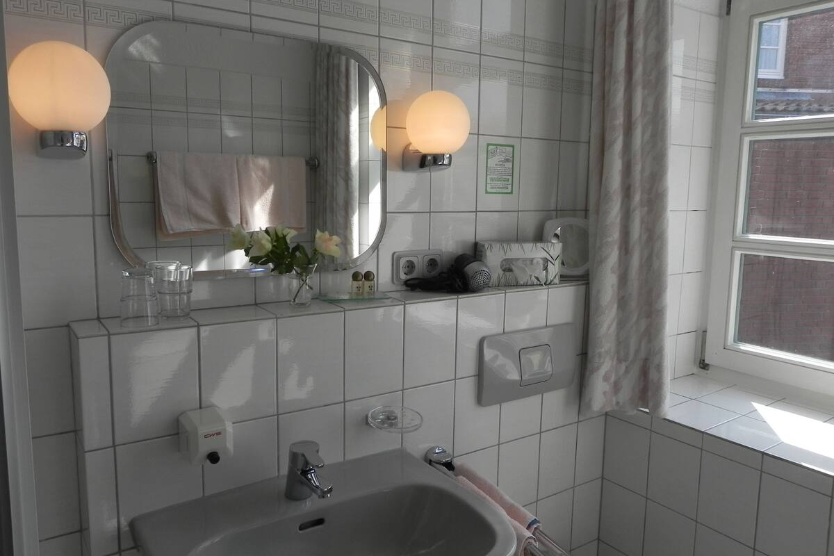 shower, free toiletries, hair dryer, towels