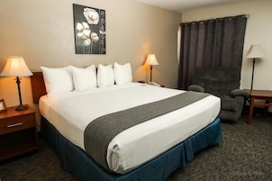 Escritorio, espacio para trabajar con laptop y cortinas blackout 