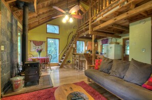 TV, fireplace, DVD player, books