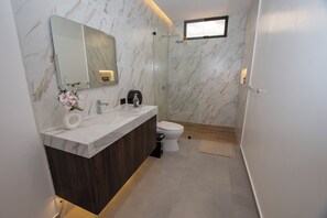 Combined shower/tub, hair dryer