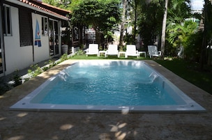 Outdoor pool, sun loungers