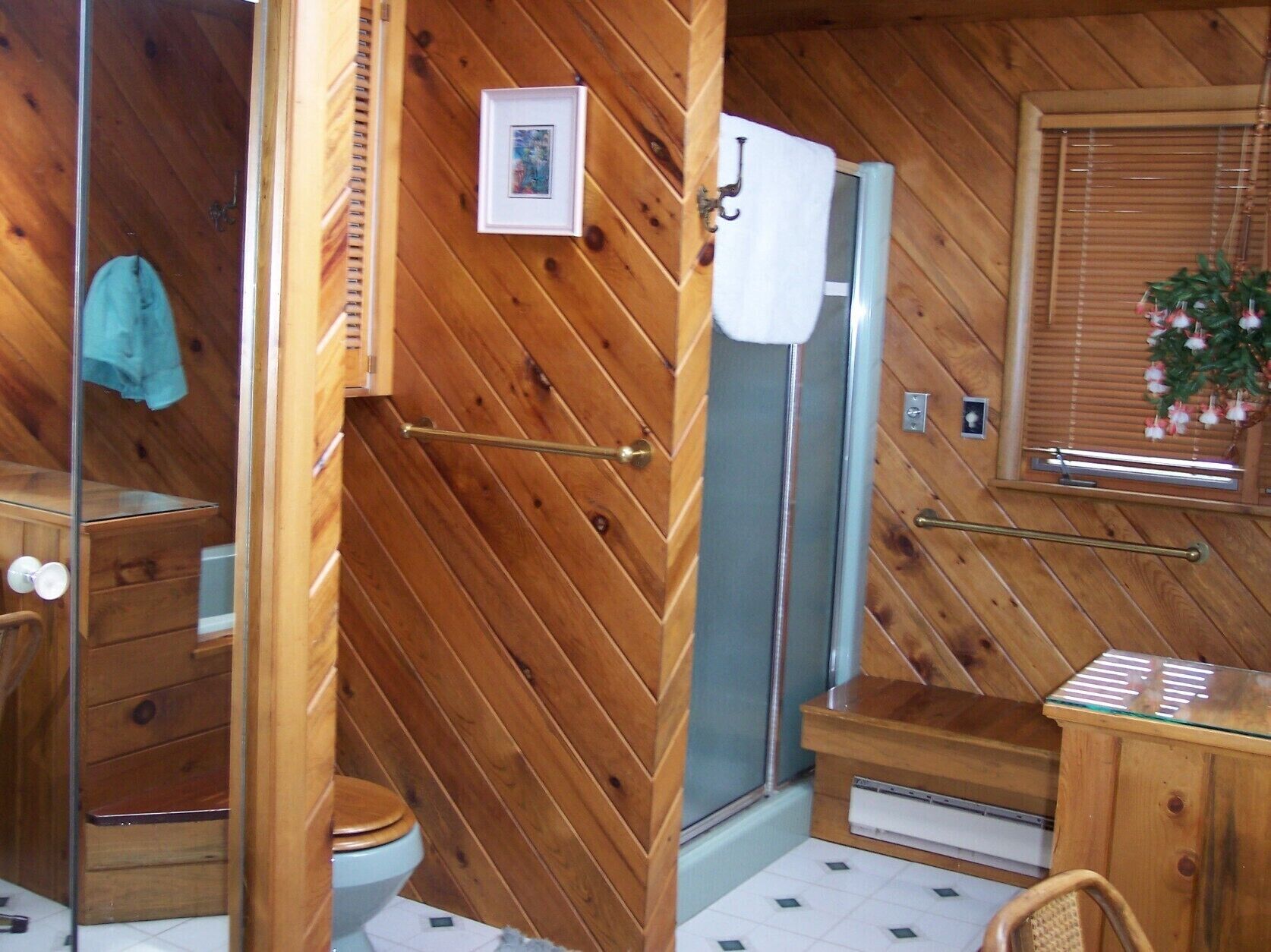 Douche, baignoire à jets, sèche-cheveux, serviettes fournies