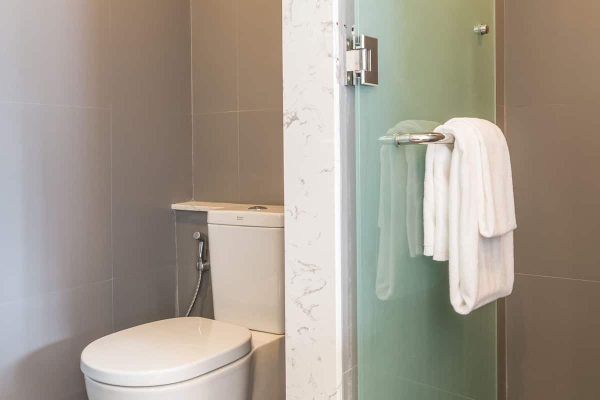 shower, rainfall showerhead, free toiletries, hair dryer