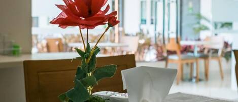 A tissue box and a potted plant on a table in a well-lit indoor space.