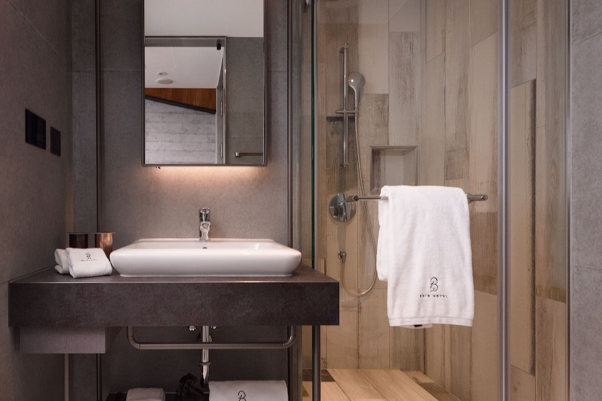 standard double room single use | bathroom | hair dryer, bathrobes, slippers, towels