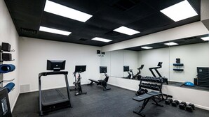 A gym with treadmills, weight benches, and dumbbells. - Private Hot tub & BBQ, Shuttle! Luxury Amenities & walk to lifts (Deer Valley)