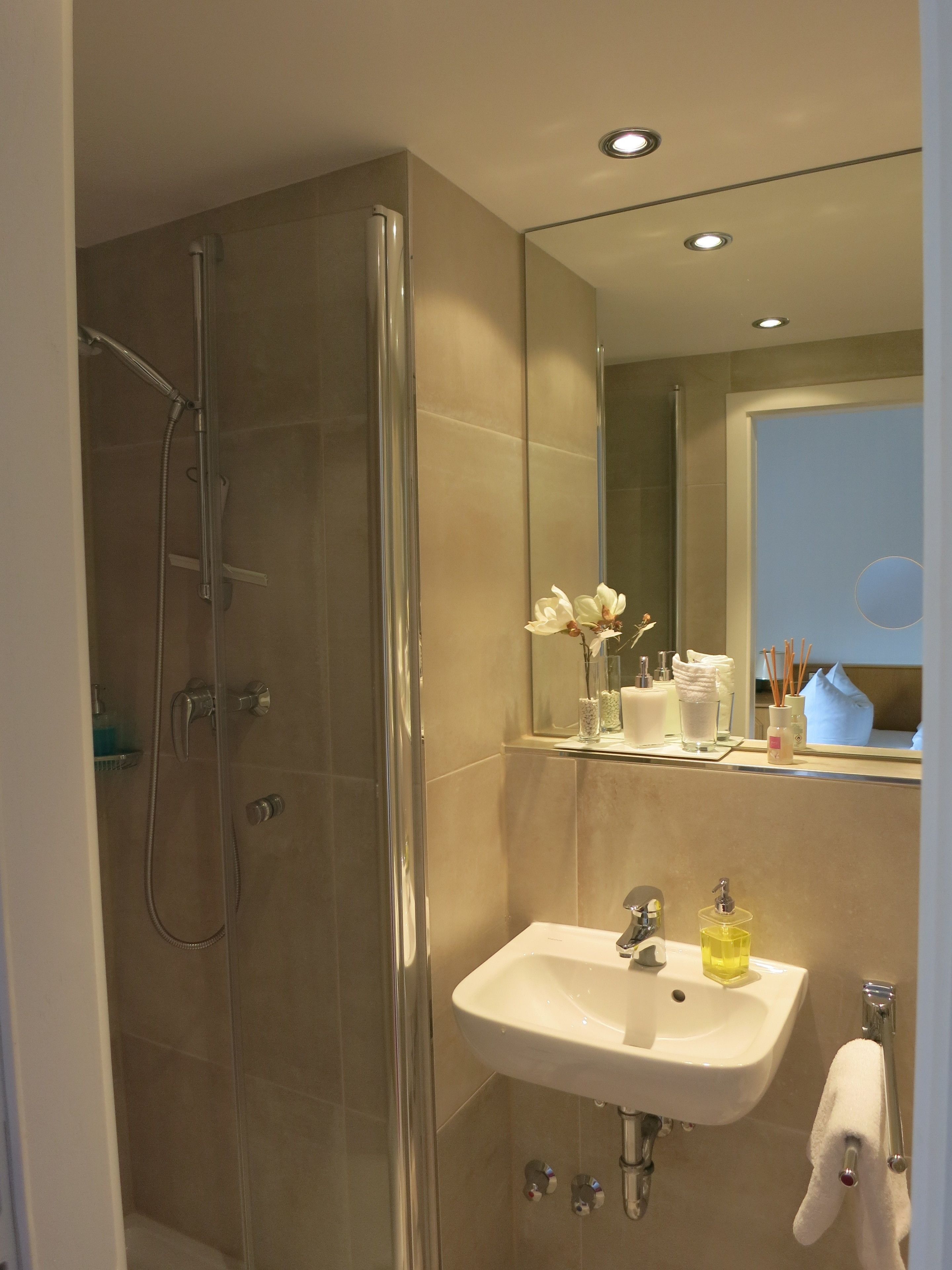 shower, free toiletries, hair dryer, towels