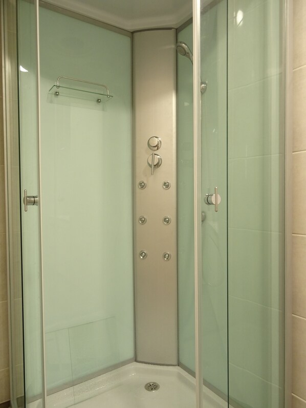 Chambre Double, non-fumeur, réfrigérateur (1) | Douche de la salle de bain
