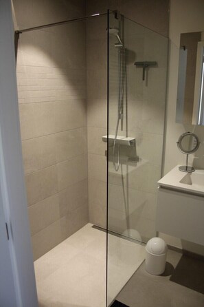 Appartement, 2 chambres, cuisine | Salle de bain | Douche, séchoir à cheveux, serviettes fournies