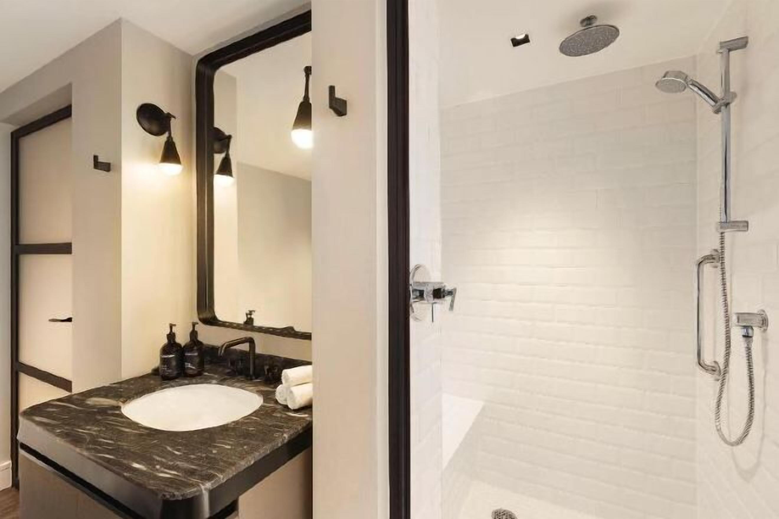 Bathroom | Designer toiletries, hair dryer, bathrobes, slippers